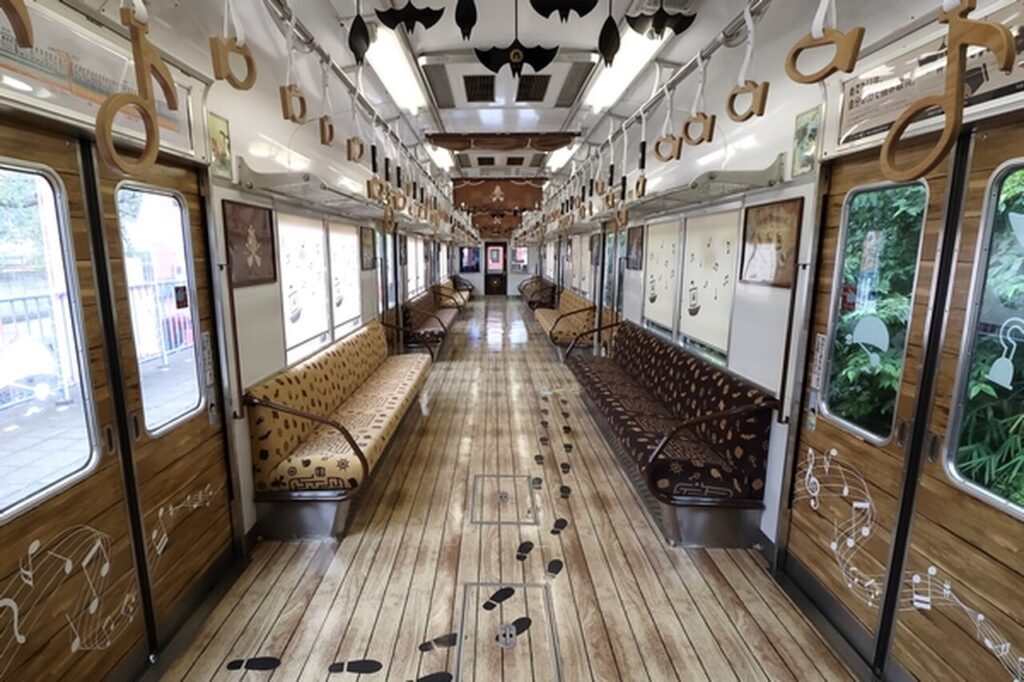 interior of black train of Medetai