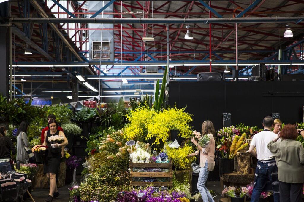 The folks buy flower in Prahran Market, Melbourne.