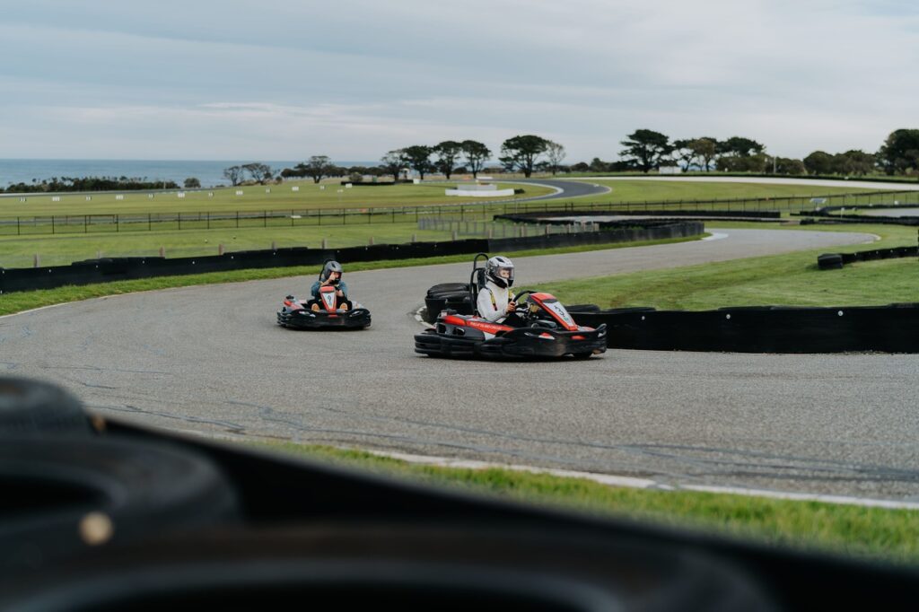 Racers do karting racing in the Phillip Island Go Karts.