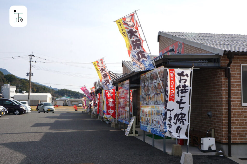 All seafood restaurants hold flags in front of their doors.