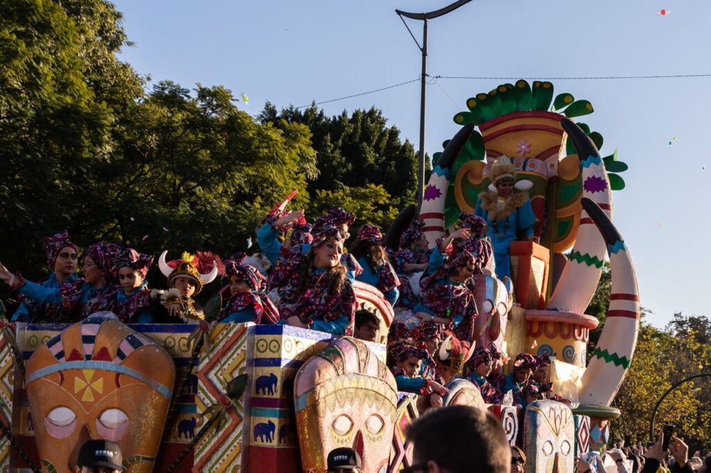 performers on the float during three kings parade.