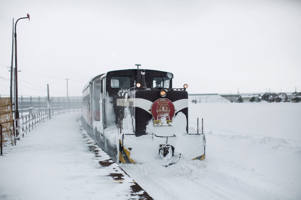 Sugara Railway is running on snow during winter time.