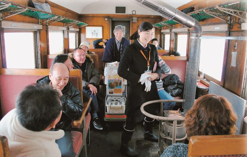 Guests inside the train cabin