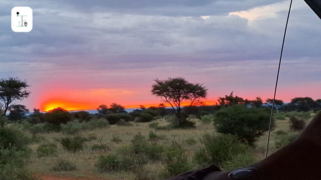 Beautiful sunset during the safari tour in the Mattanu Private Game Reserve, Kimberly, South Africa.