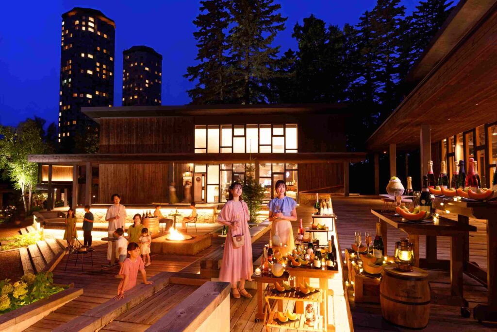 buffet style in hotel garden of Hokkaido Honshino Tomamu Resort.